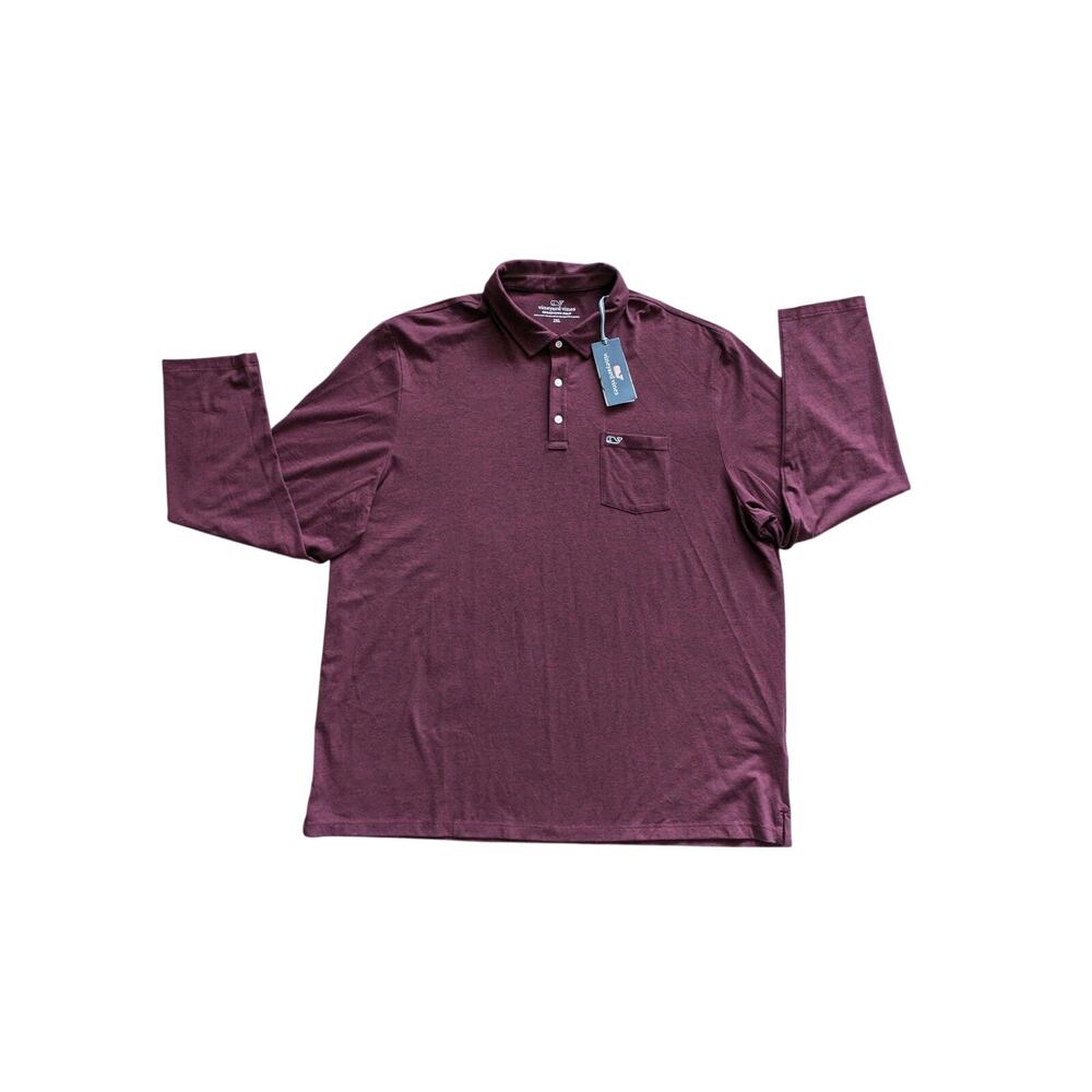 NWT Vineyard Vines Edgartown Polo Shirt Men 2XL Burgundy Pima Cotton Long Sleeve